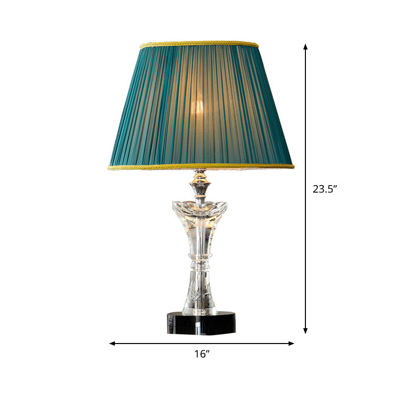 Contemporary Green Cone Table Lamp With K9 Crystal Night Lighting & Faux-Braided Detailing