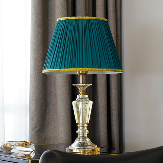 Elegant Crystal Nightstand Lamp In Minimalist Green Design With Braided Trim