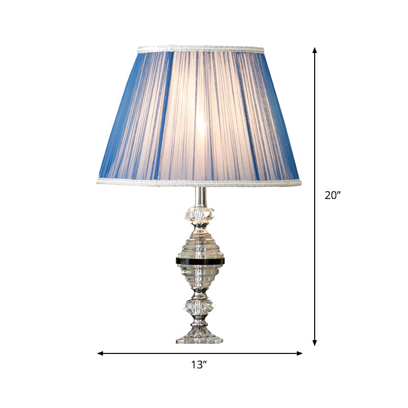 Contemporary Blue Nightstand Lamp With Clear K9 Crystal - Tapered Design 1 Bulb Ideal For Living