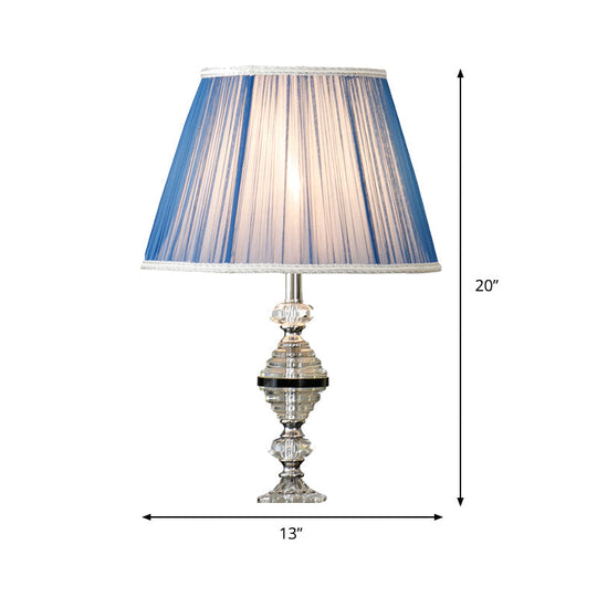 Contemporary Blue Nightstand Lamp With Clear K9 Crystal - Tapered Design 1 Bulb Ideal For Living