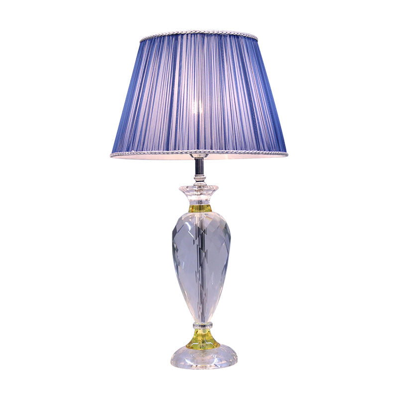 Modern Blue Barrel Table Lamp With Crystal Base - Bedroom Night Lighting