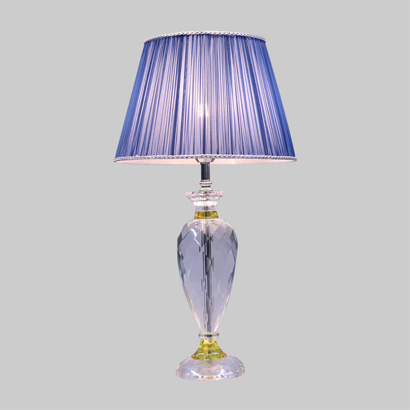 Modern Blue Barrel Table Lamp With Crystal Base - Bedroom Night Lighting