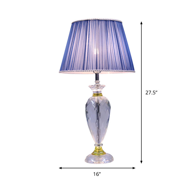 Modern Blue Barrel Table Lamp With Crystal Base - Bedroom Night Lighting