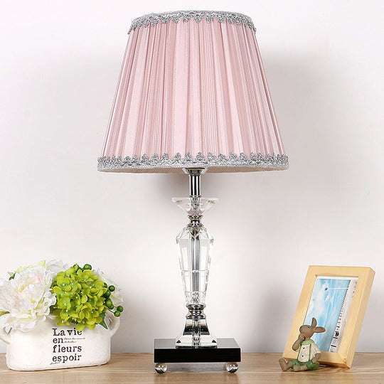 Contemporary Crystal Table Lamp With Pink/Blue Nightstand Light And Conical Fabric Shade