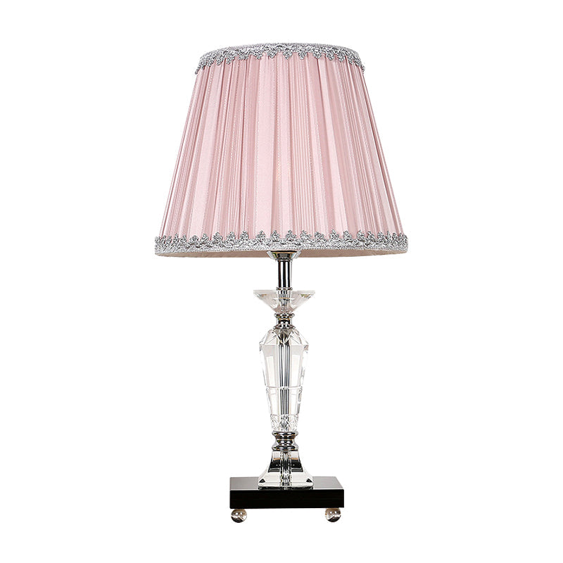 Contemporary Crystal Table Lamp With Pink/Blue Nightstand Light And Conical Fabric Shade