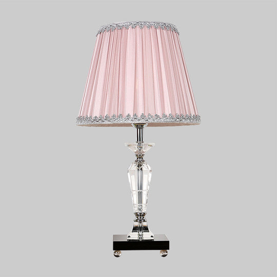 Contemporary Crystal Table Lamp With Pink/Blue Nightstand Light And Conical Fabric Shade