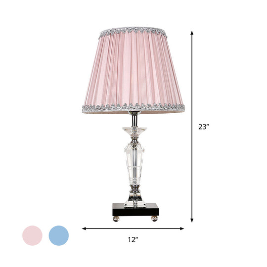 Contemporary Crystal Table Lamp With Pink/Blue Nightstand Light And Conical Fabric Shade