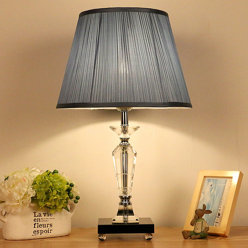 Contemporary Crystal Table Lamp With Pink/Blue Nightstand Light And Conical Fabric Shade Blue