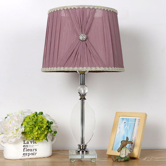 Minimalistic Purple K9 Crystal Barrel Night Light Table Lamp With Faux-Braided Detailing