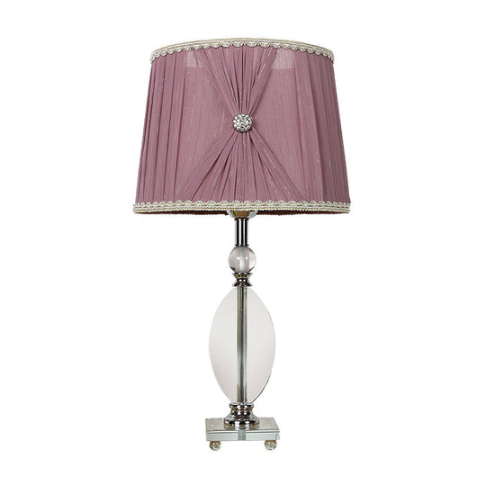 Minimalistic Purple K9 Crystal Barrel Night Light Table Lamp With Faux-Braided Detailing