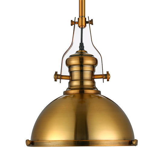 Antique-Style Metal Dome Pendant Light With Frosted Diffuser In Brass