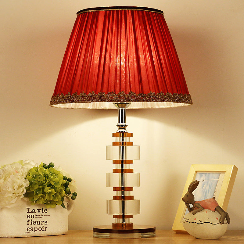 Modern Red Table Lamp With Clear Crystal Accent - Perfect For Your Living Room Nightstand