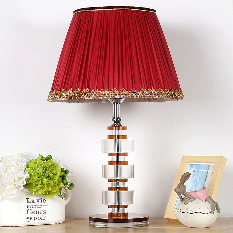 Modern Red Table Lamp With Clear Crystal Accent - Perfect For Your Living Room Nightstand