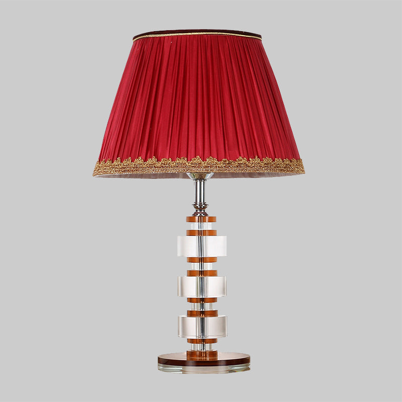 Modern Red Table Lamp With Clear Crystal Accent - Perfect For Your Living Room Nightstand