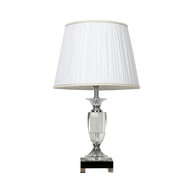 White Crystal Nightlight Table Lamp With Square Pedestal - Simplicity Barrel Design