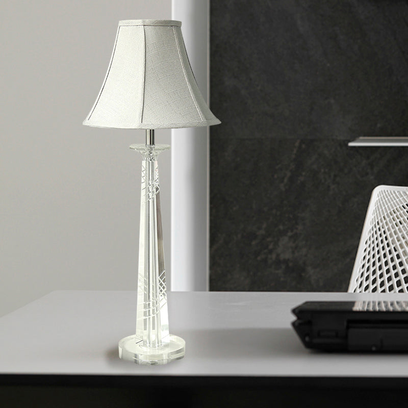 Contemporary Cream Gray Bell Nightstand Light With K9 Crystal Shade - Perfect For Bedroom