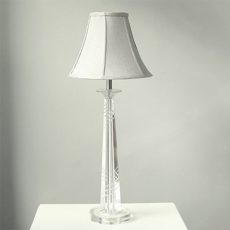 Contemporary Cream Gray Bell Nightstand Light With K9 Crystal Shade - Perfect For Bedroom