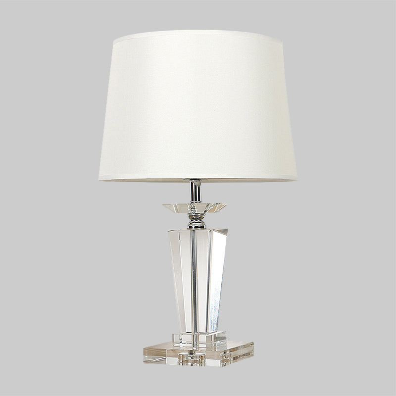 Modern White 1-Light Table Lamp With Beveled K9 Crystal For Living Room Night Lighting