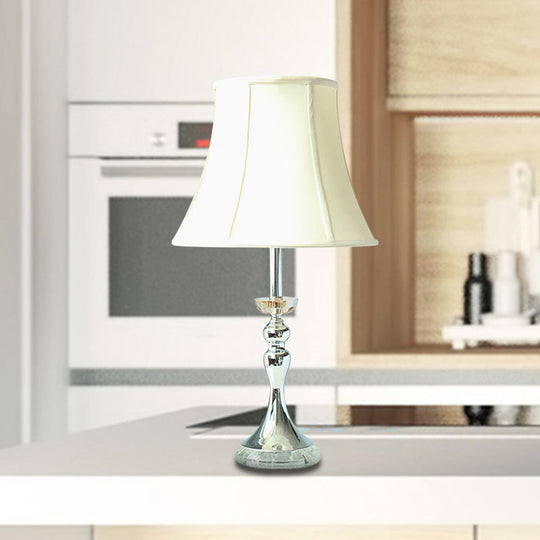 Contemporary White Bedroom Nightstand Lamp With Crystal Base - Elegant 1-Head Night Table Light