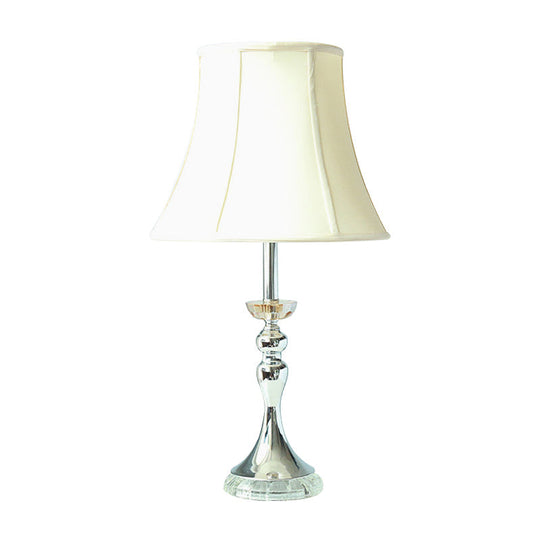 Contemporary White Bedroom Nightstand Lamp With Crystal Base - Elegant 1-Head Night Table Light