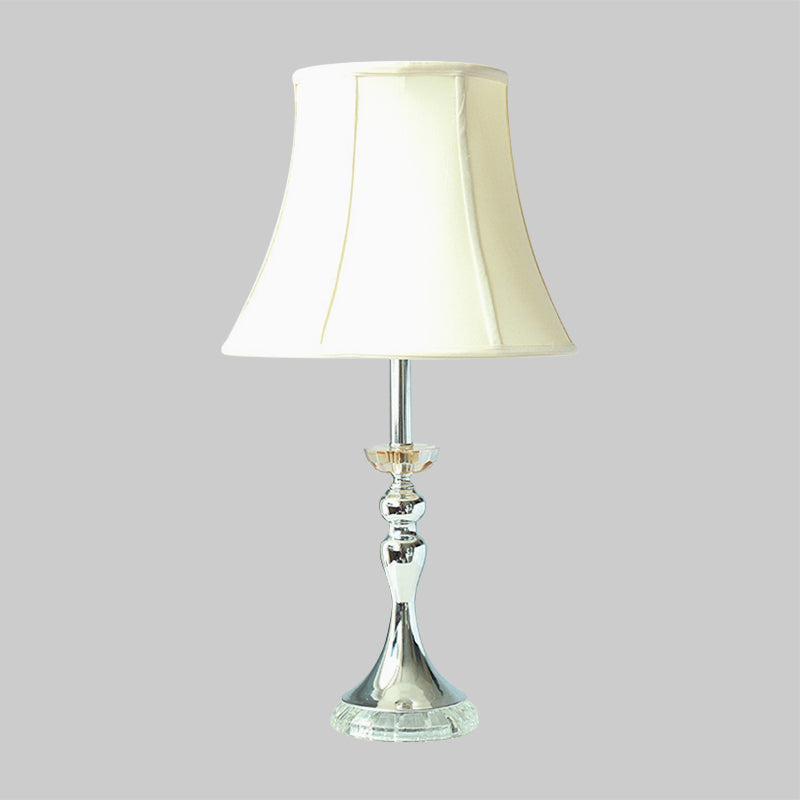 Contemporary White Bedroom Nightstand Lamp With Crystal Base - Elegant 1-Head Night Table Light