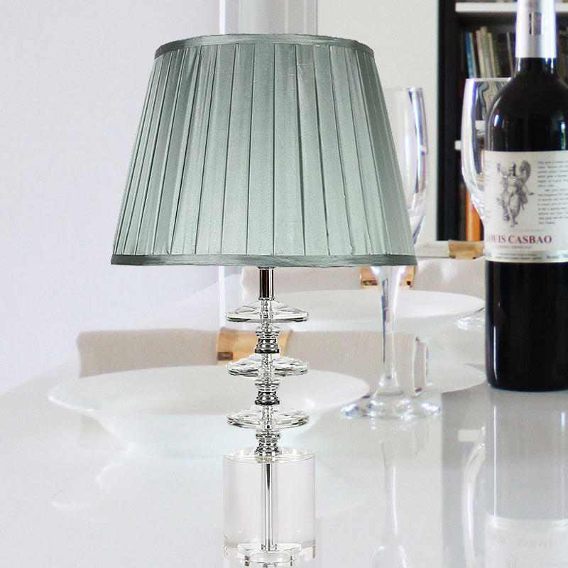 Modern Clear Crystal 1-Head Night Table Lamp With Empire Shade - Grey