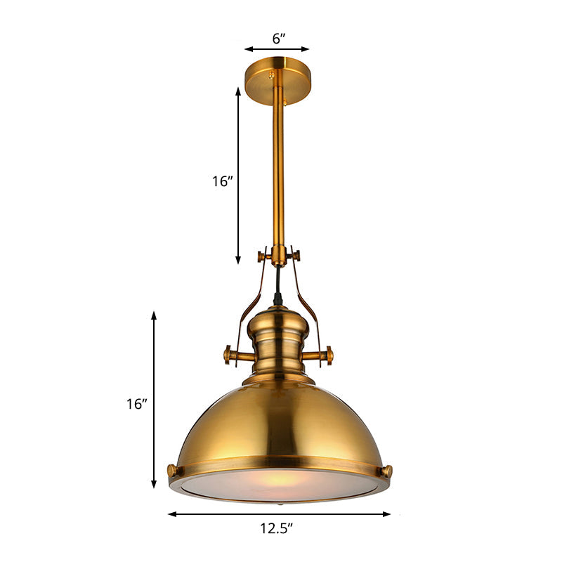 Antique-Style Metal Dome Pendant Light With Frosted Diffuser In Brass