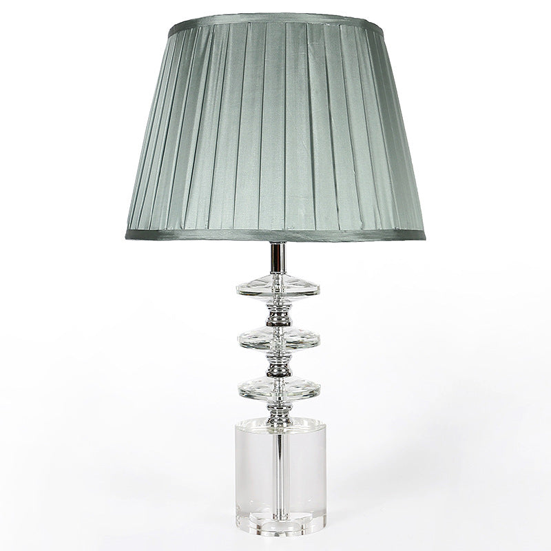 Modern Clear Crystal 1-Head Night Table Lamp With Empire Shade - Grey