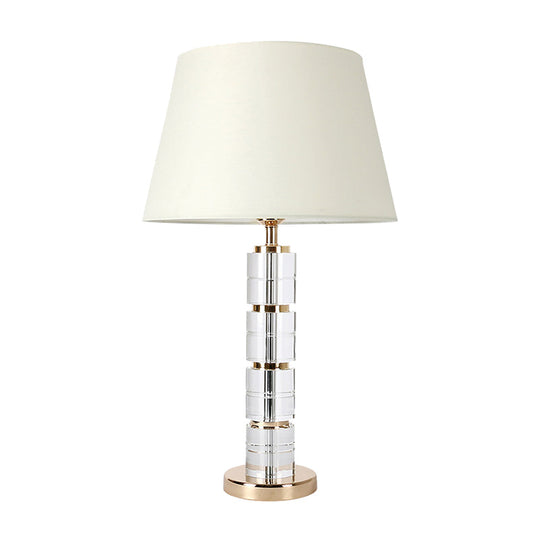 Minimalist 1-Bulb Table Lamp With White Column Design Clear K9 Crystal For Living Room