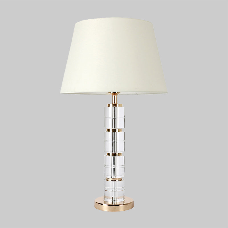 Minimalist 1-Bulb Table Lamp With White Column Design Clear K9 Crystal For Living Room