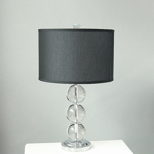 Minimalist Fabric Drum Nightstand Lamp With Crystal Accent - Black 1-Bulb Lighting