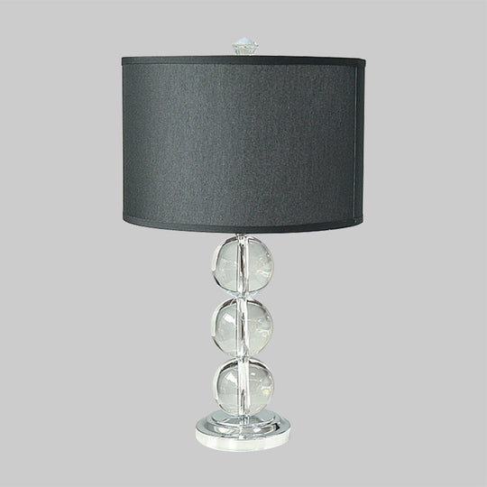 Minimalist Fabric Drum Nightstand Lamp With Crystal Accent - Black 1-Bulb Lighting