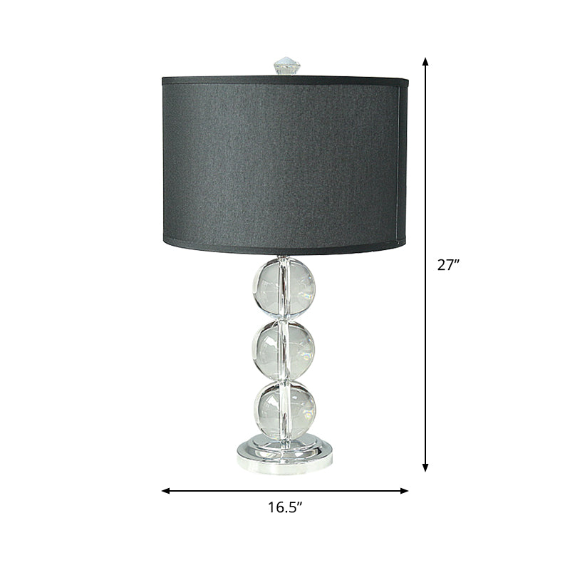 Minimalist Fabric Drum Nightstand Lamp With Crystal Accent - Black 1-Bulb Lighting