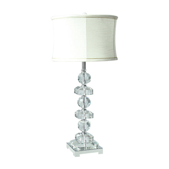 Modern White Drum Table Lamp: 1 Light Crystal Nightstand Lighting For Living Room