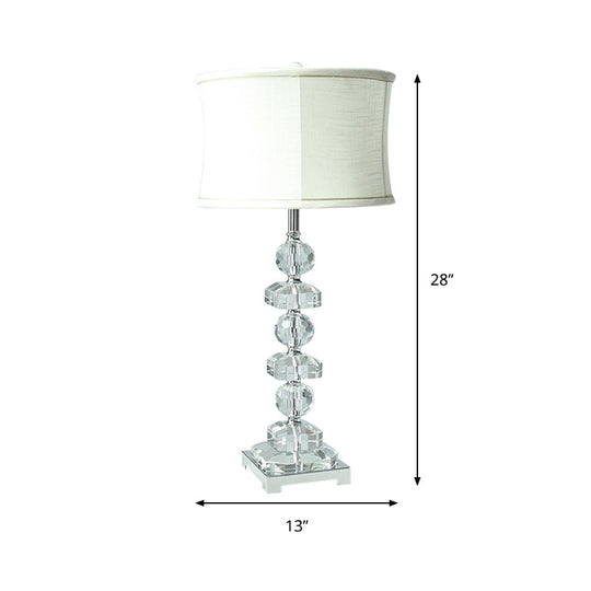 Modern White Drum Table Lamp: 1 Light Crystal Nightstand Lighting For Living Room