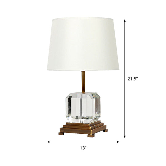 Contemporary White Barrel Night Table Lamp - Beveled K9 Crystal Nightstand Lighting With Square