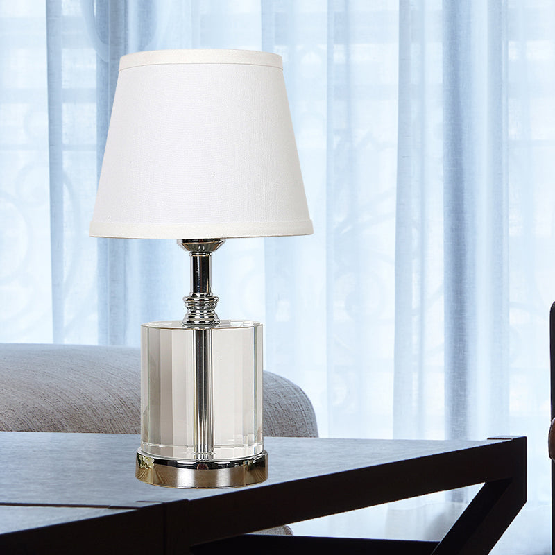 Modern White Bedside Table Lamp With Clear K9 Crystal Cylinder