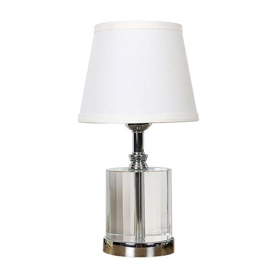 Modern White Bedside Table Lamp With Clear K9 Crystal Cylinder