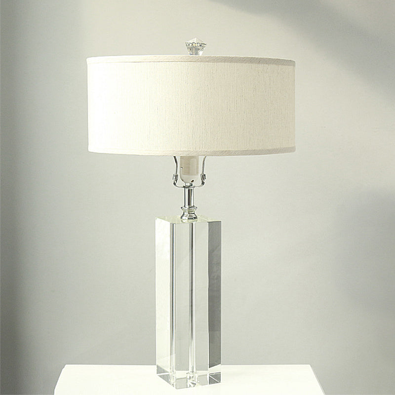 Modern K9 Crystal White Nightstand Lamp For Bedroom - Drum Table Lighting With 1-Bulb