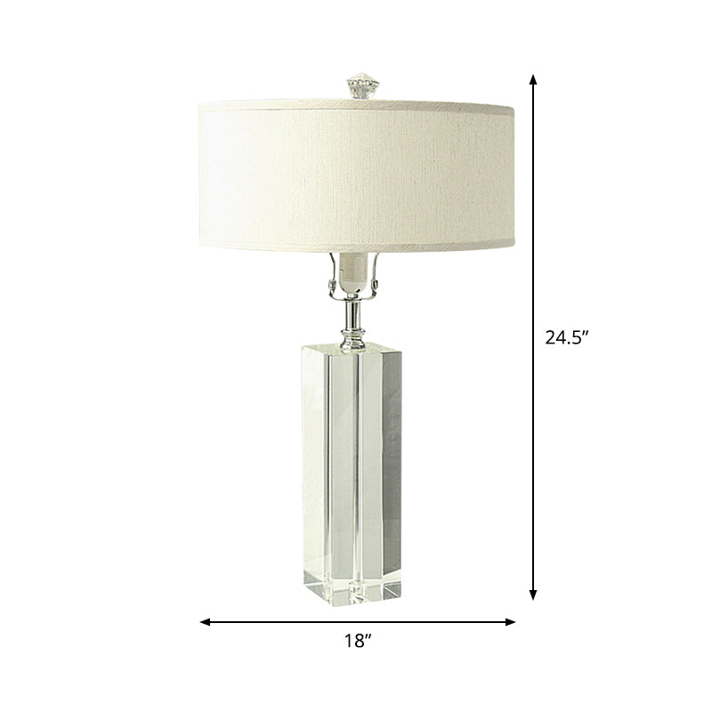 Modern K9 Crystal White Nightstand Lamp For Bedroom - Drum Table Lighting With 1-Bulb