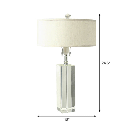 Modern K9 Crystal White Nightstand Lamp For Bedroom - Drum Table Lighting With 1-Bulb