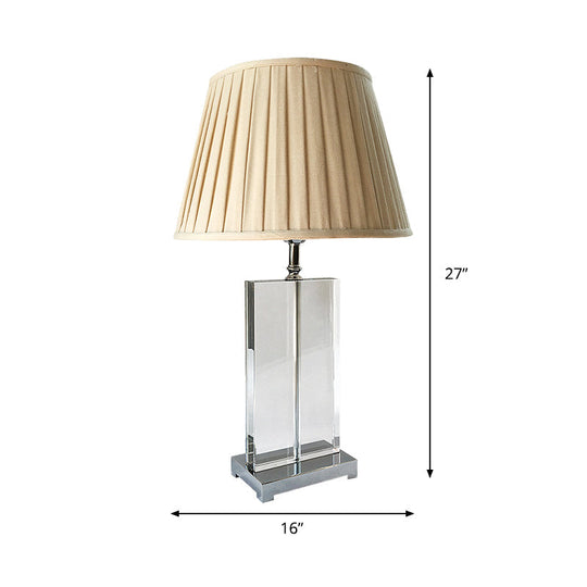 Modernist Crystal Pleated Shade Nightstand Lamp - 1 Light Beige Table Lighting For Bedroom