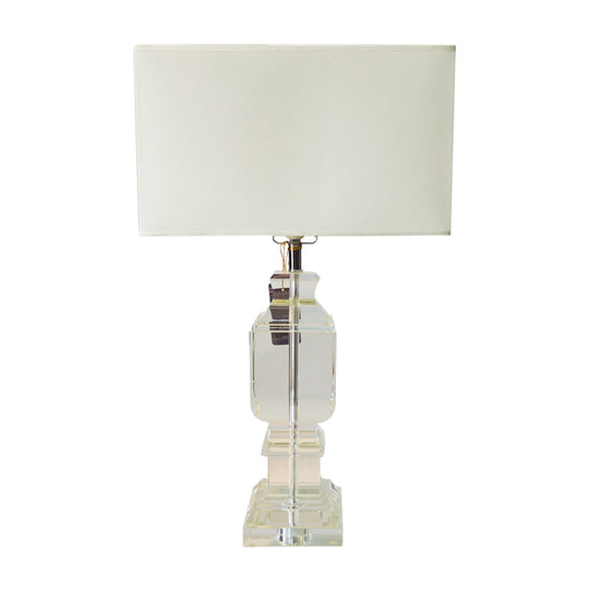 White Crystal Table Lamp - Modern Rectangle Design With Fabric Shade