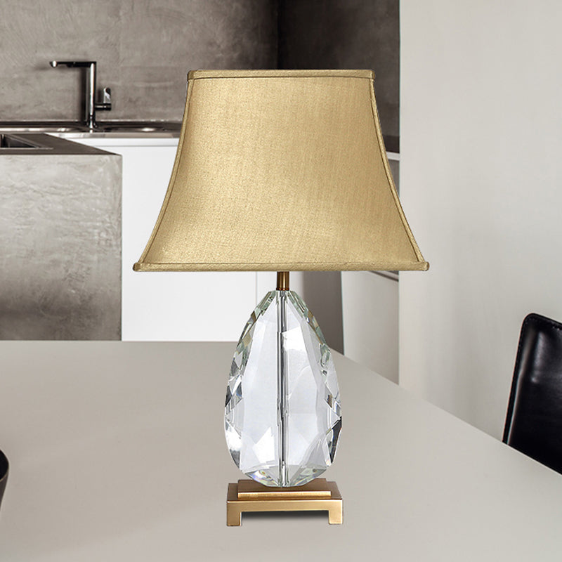 Crystal Bell Nightstand Lamp - Long 22/26 Modern Design With 1 Head Light And Rectangle Pedestal