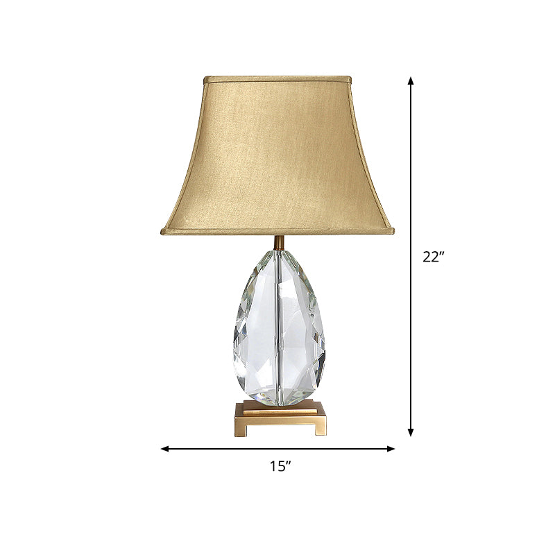 Crystal Bell Nightstand Lamp - Long 22/26 Modern Design With 1 Head Light And Rectangle Pedestal