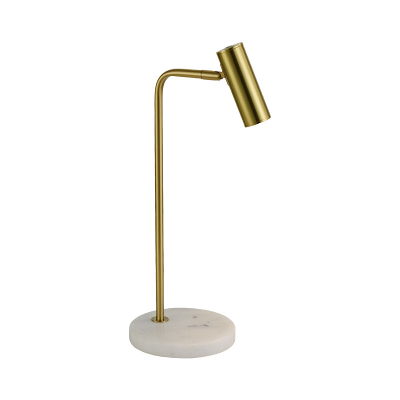 Gold Metal Tubular Nightstand Lamp With Angled Arm Post-Modern Design For Study Room