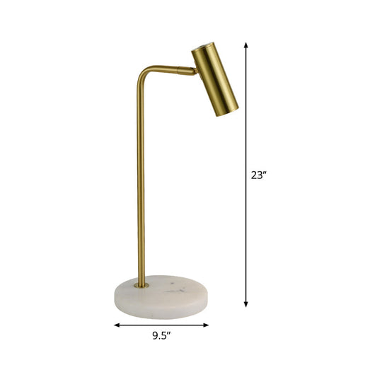 Gold Metal Tubular Nightstand Lamp With Angled Arm Post-Modern Design For Study Room