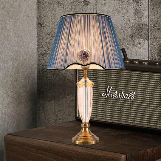 Modern White/Blue Table Lamp With Conical Fabric Shade - Ideal For Dining Room Desks