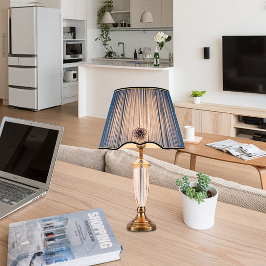 Modern White/Blue Table Lamp With Conical Fabric Shade - Ideal For Dining Room Desks