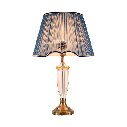 Modern White/Blue Table Lamp With Conical Fabric Shade - Ideal For Dining Room Desks